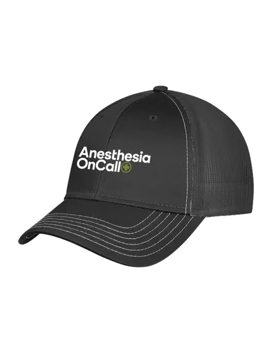 Charcoal Grey Mesh Trucker Cap Snap Back w/Anesthesia OnCall Logo
