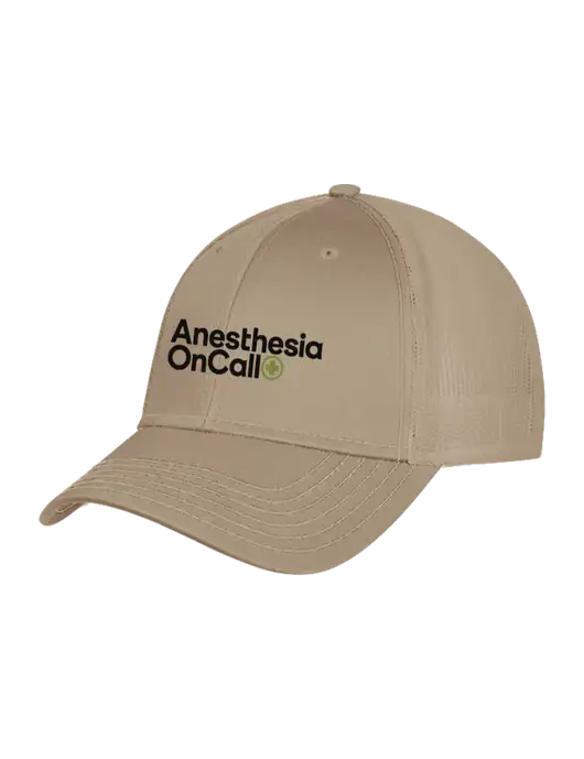 Khaki Mesh Trucker Cap Snap Back w/Anesthesia OnCall Logo