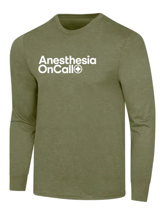 Simply Soft Long Sleeve Military Green Frost 4.5 oz, Poly/Combed Ring Spun Cotton T-Shirt w/Anesthesia OnCall Logo