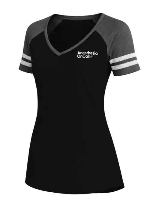Womens Black/Charcoal Heather V-Neck Game Tee w/Anesthesia OnCall Logo