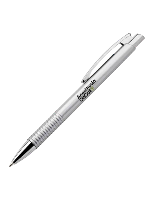 Malay Silver Ballpoint Pen - Blue Ink w/Anesthesia OnCall Logo