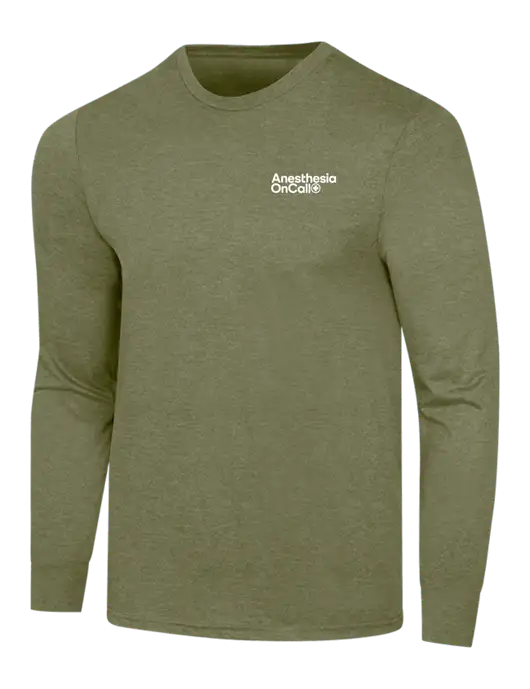 Simply Soft Long Sleeve Military Green Frost 4.5 oz, Poly/Combed Ring Spun Cotton T-Shirt w/Anesthesia OnCall Logo