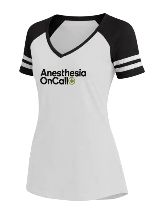 Womens White/Black V-Neck Game Tee w/Anesthesia OnCall Logo