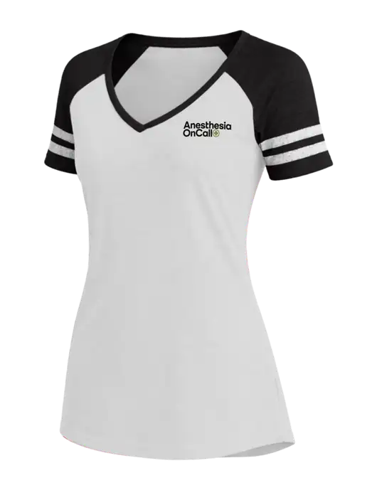 Womens White/Black V-Neck Game Tee w/Anesthesia OnCall Logo