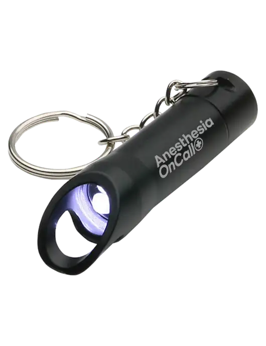 Black Pocket LED Flashlight with Bottle Opener & Keychain w/Anesthesia OnCall Logo