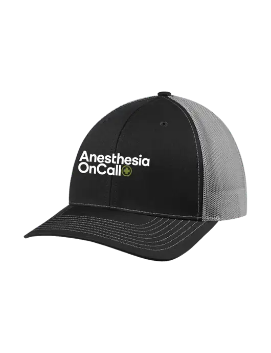 Richardson Adjustable Snapback Original 112 Trucker Cap Black w/Charcoal Mesh w/Anesthesia OnCall Logo