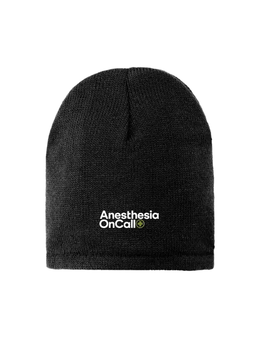 Black Fleece-Lined Beanie Cap w/Anesthesia OnCall Logo