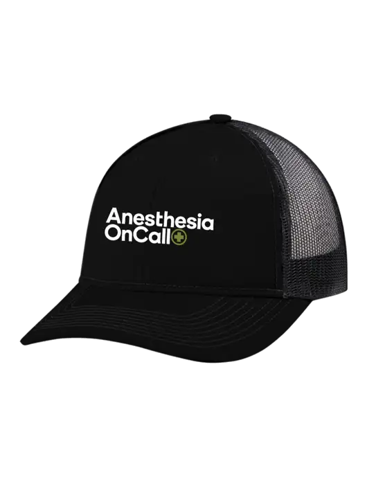 Snapback Ponytail Trucker Cap Black w/Black Mesh w/Anesthesia OnCall Logo