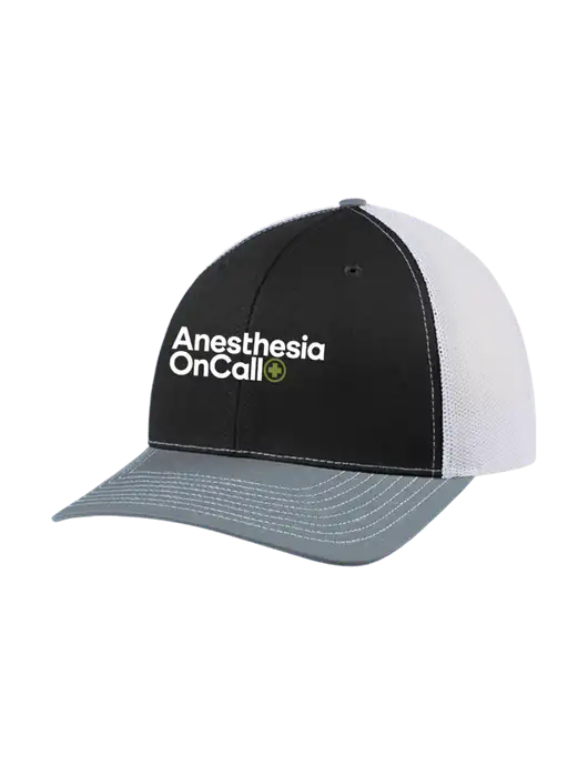 Richardson Adjustable Snapback Original 112 Trucker Cap Black/Light Heather Grey/White Mesh w/Anesthesia OnCall Logo