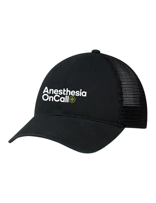 Richardson 111 Garment Washed Trucker Cap Black w/Black Mesh w/Anesthesia OnCall Logo