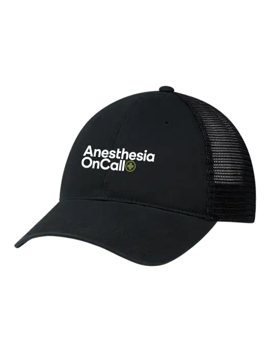 Richardson 111 Garment Washed Trucker Cap Black w/Black Mesh w/Anesthesia OnCall Logo