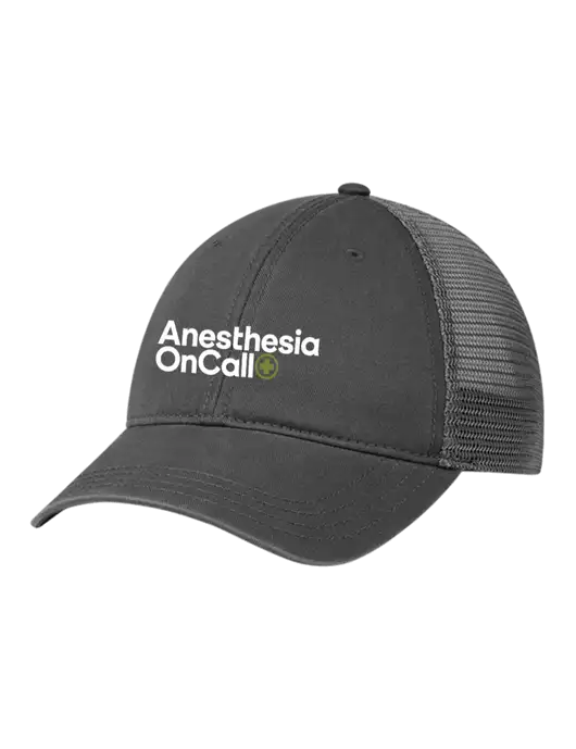 Richardson 111 Garment Washed Trucker Cap Charcoal w/Charcoal Mesh w/Anesthesia OnCall Logo