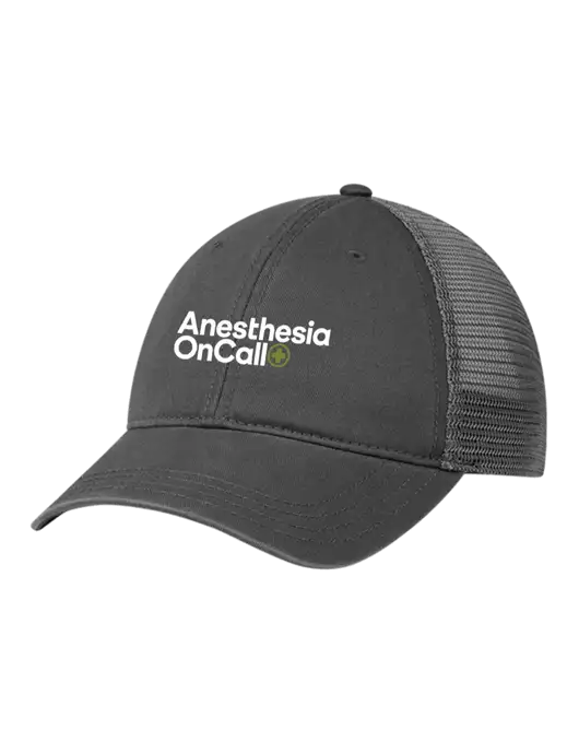 Richardson 111 Garment Washed Trucker Cap Charcoal w/Charcoal Mesh w/Anesthesia OnCall Logo