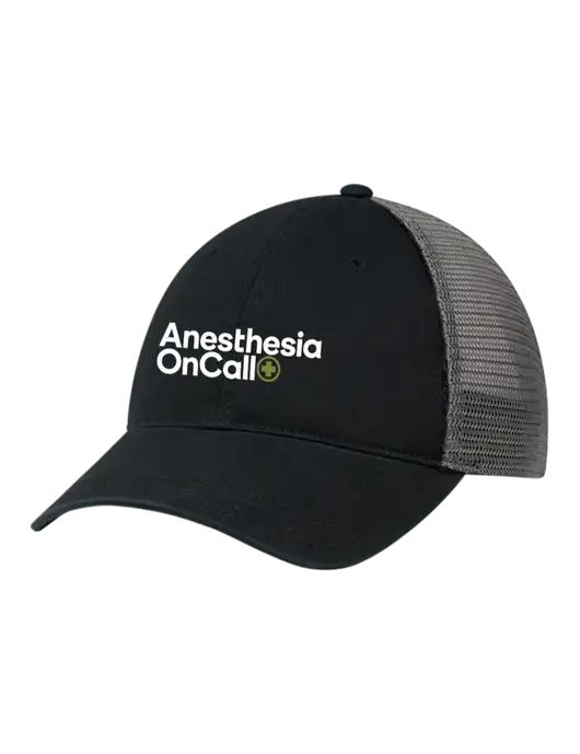 Richardson 111 Garment Washed Trucker Cap Black w/Charcoal Mesh w/Anesthesia OnCall Logo