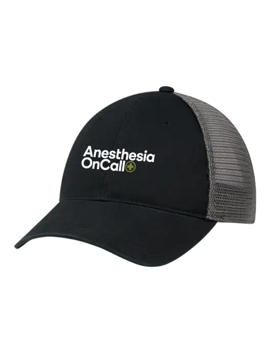 Richardson 111 Garment Washed Trucker Cap Black w/Charcoal Mesh w/Anesthesia OnCall Logo