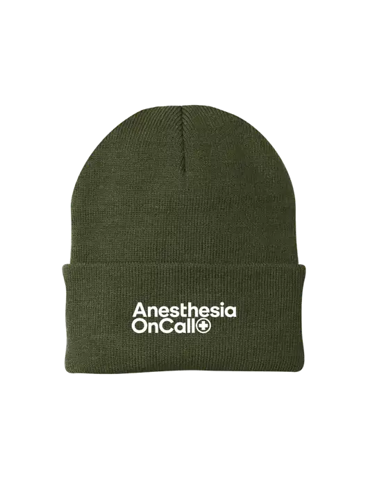 Dark Olive Green Knit Cap w/Anesthesia OnCall Logo