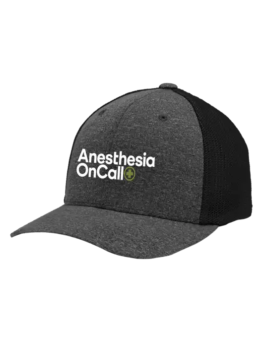 Flexfit Black/Dark Charcoal Heather Melange Mesh Back Trucker Cap w/Anesthesia OnCall Logo