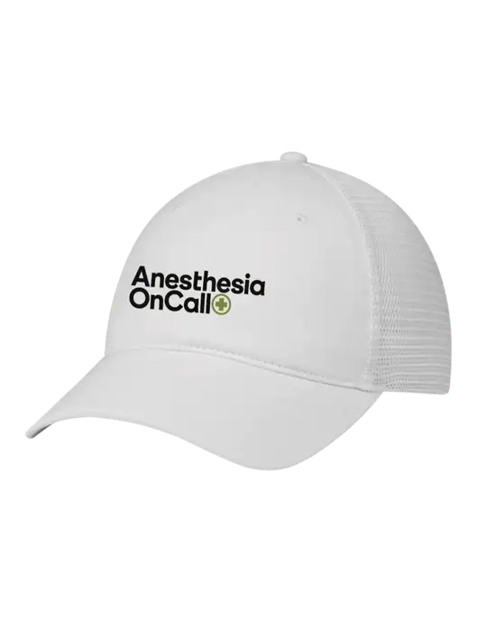 Richardson 111 Garment Washed Trucker Cap White w/White Mesh w/Anesthesia OnCall Logo