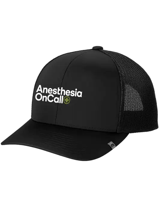 TravisMathew Black Cruz Trucker Cap w/Anesthesia OnCall Logo