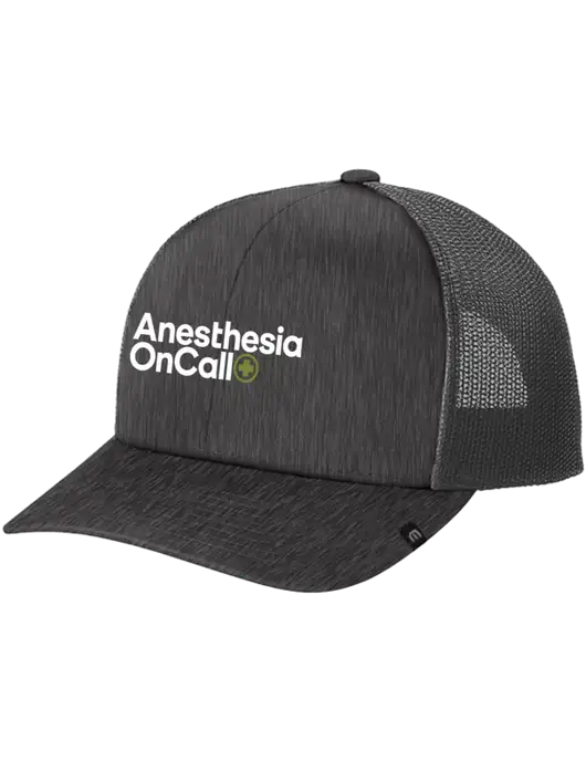 TravisMathew Very Dark Grey Heather Cruz Trucker Cap w/Anesthesia OnCall Logo