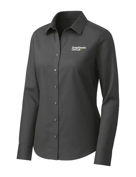 Brooks Brothers Womens Dark Grey Wrinkle-Free Stretch Pinpoint Shirt w/Anesthesia OnCall Logo