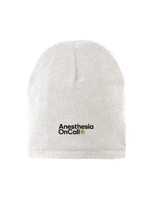 White Fleece-Lined Beanie Cap w/Anesthesia OnCall Logo
