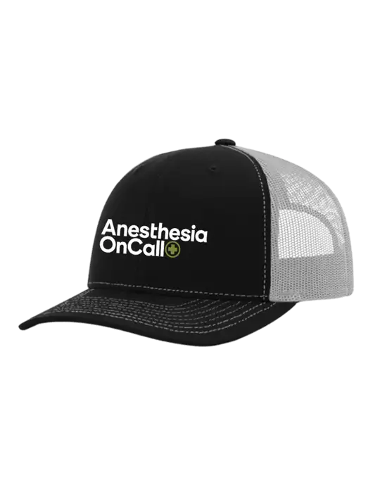 Richardson Adjustable Snapback Original 112 Trucker Cap Black w/White Mesh w/Anesthesia OnCall Logo
