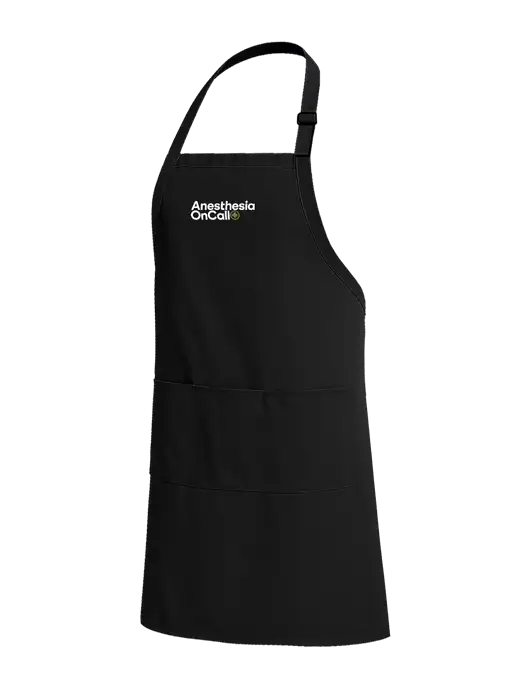 Easy Care Extra Long Bib Black Apron with Stain Release w/Anesthesia OnCall Logo