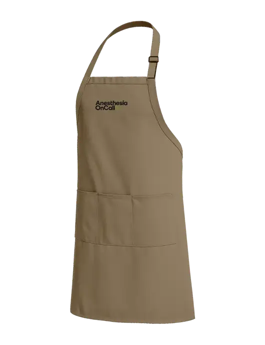 Easy Care Extra Long Bib Dark Tan Apron with Stain Release w/Anesthesia OnCall Logo
