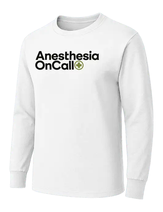 White Heavyweight Long Sleeve 6.1 oz T-Shirt w/Anesthesia OnCall Logo